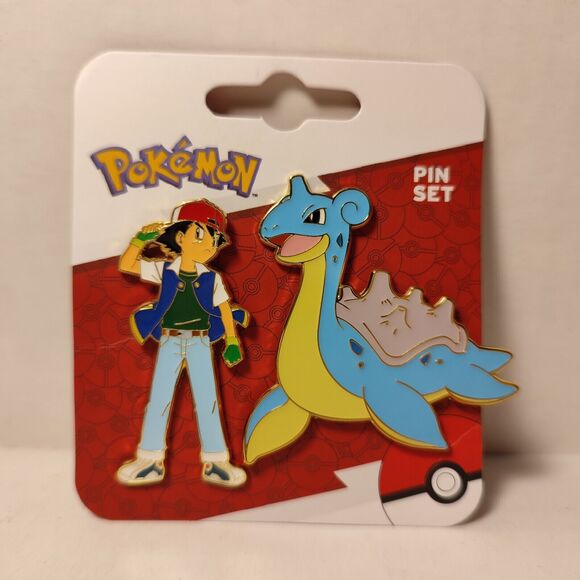 Pokemon Kanto Ash Ketchum And Lapras Enamel Pins Set Official Nintendo Badges - Picture 1 of 9
